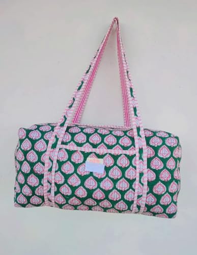 Beautiful Block Print Quilted Bag, Decorative Weekender Bags, Handmade Colorful Travel Overnight Bags, Large Size Indian Cotton Floral Print Quilted Duffle Bags4