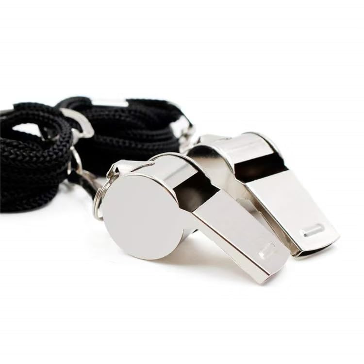 3 silbatos deportivos de acero inoxidable con cuerda miniatura 4