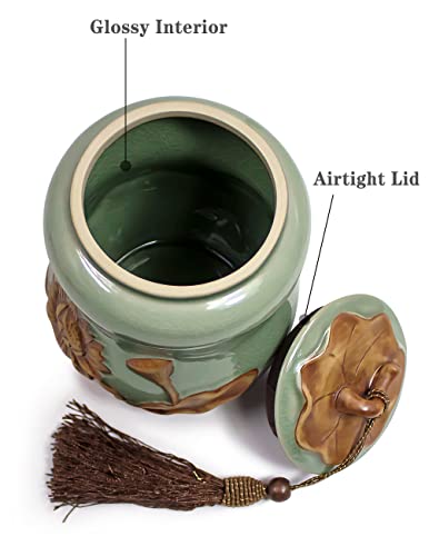 Dahlia Porcelain Tea Canister For Loose Tea, Airtight Longquan Celadon Tea Caddy, Lotus 750 Ml #TOP1