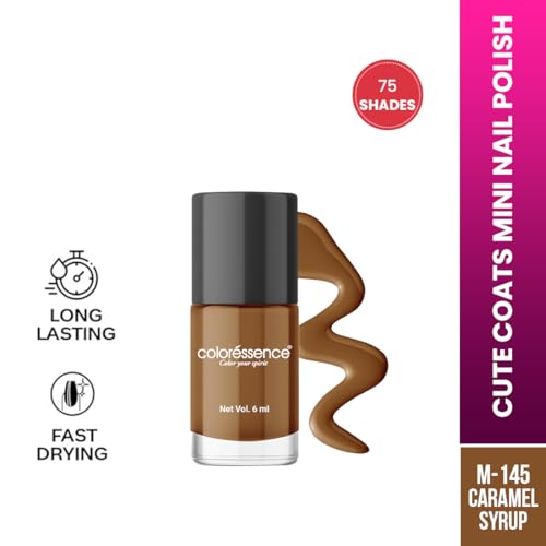 Image of Coloressence Cute Coats Long Lasting Nail Paint | Chip Resistant | Quick Dry | One Swipe Application | Toxin Free|Caramel Syrup -6ml, Glossy Finish
