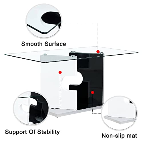 Contemporary Glass Dining Table For 6, 63" Rectangular Kitchen Dinner Table With 0.32" Tempered Glass Tabletop And Mdf Pedestal Base,Large Long Dining Room Pedestal Table For Dining Room(Table Only) #TOP5