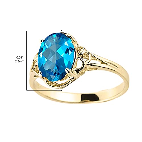 10K Yellow Gold Oval Cut Blue Topaz Genuine December Birthstone Gemstone Solitaire Engagement Ring - Size 63