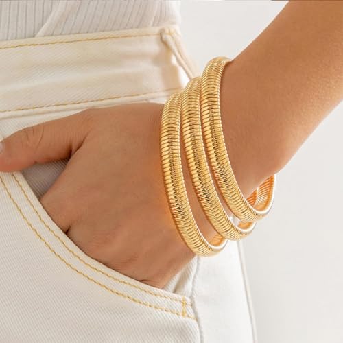Image of Long tiantian Gold Bangles for Women Bangle Bracelets Chunky Bangles Bracelets Non Tarnish Gold /Silver Bracelet for Women Trendy Jewelry Gifts