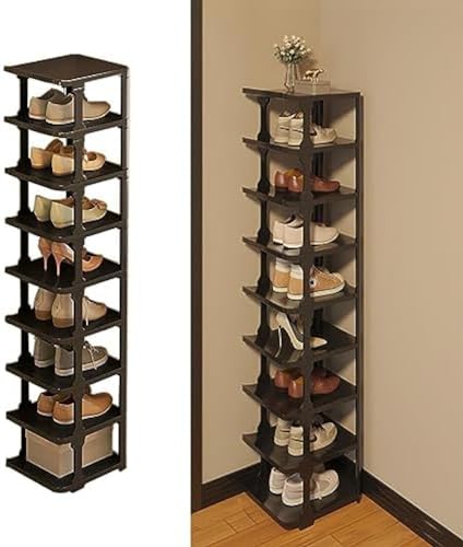 靴棚 靴 収納 省スペース 大容量 多機能 おしゃれ スリム シューズラック タワー コンパクト 下駄箱 スリム設計玄関収納シューズラック 組み立て式 靴置き 安定 玄関収納 廊下 狭い 長靴 軽量 棚 スニーカー (9層,ブラック) 耐久性