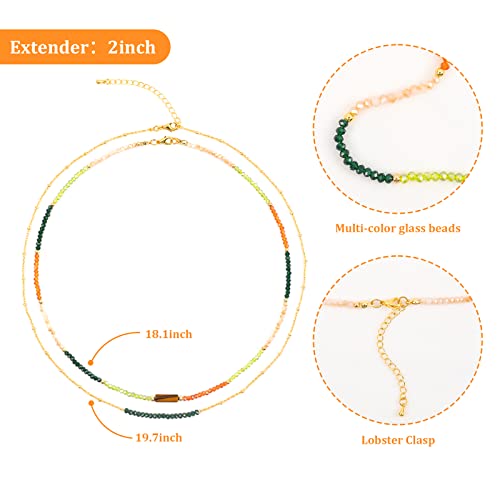 Ideajoy Bohemian Crystal Beaded Necklace Layered Statement Necklaces Western Jewelry For Women Boho Multi-Color Glass Beads Strand Pendant Necklaces For Women Fashion Accessories #TOP1