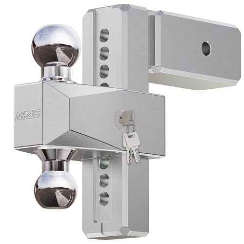 MZS Adjustable Trailer Hitch - Fits 3 Inch Receiver Hitch - 8-Inch Adjustable Drop Hitch - Heavy Duty Aluminum Tow Hitch for Truck(21 000 LBS GTW) Chrome