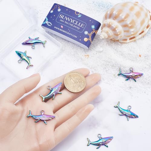 SUNNYCLUE 1 Box 10Pcs Shark Charms Sea Animal Charms Bulk Mini Cute Rack Plating Rainbow Sharks Ocean Animals Stainless Steel Summer Charm for jewellery Making Charms Women DIY Necklaces Earrings - Image 3