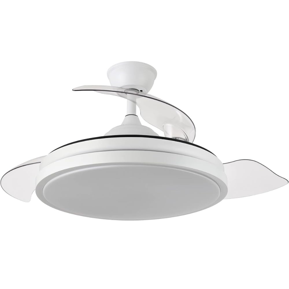 LUMIKING Ceiling Fan with LED Light – Fan with 3 Shades and 6 Speeds – White with DC Motor – Retractable Blades – Includes Remote Control with Timer and Light Memory