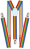 Dibi Rainbow Mens Suspenders - Adjustable Elastic Y Shape Womens Suspender for Costume Tuxedo Suit Jeans with Strong Clips (Rainbow)