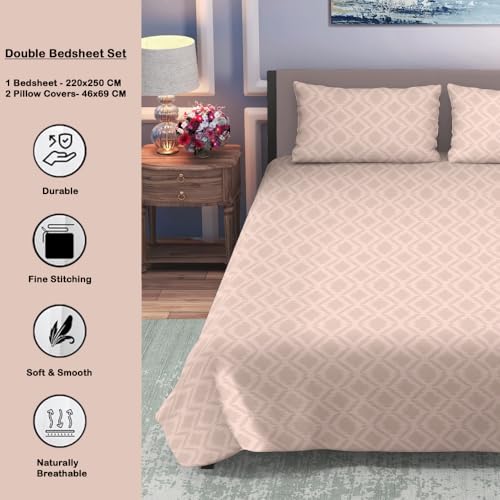 Image of Dream Living Embossed Double Bedsheet with 2 Pillow Covers | 120 GSM | 220x250 Cm | Beige