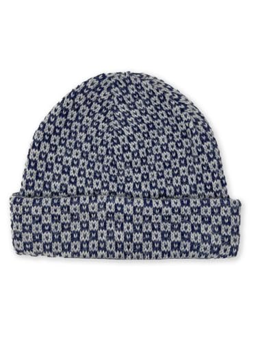 Inca Fashions - Jacquard Fisherman Beanie – 100% Baby Alpaca Wool Unisex Winter Hat, Breathable Hypoallergenic Cuffed Knit (US, Alpha, One Size, Navy/Grey)