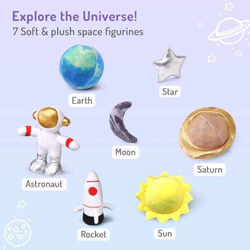 Image of Bonfino Premium My Little House Playset with Bag for Kids,7 Plush Figurines Set,Educational&Montessori Learning Toy for Pretend Play,Birthday Gift for Girls&Boys,BIS Certified (Space)