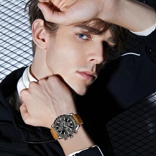 BENYAR Classic Fashion Quartz Chronograph Watch Casual Sport 30M Waterproof Leather Band Mens Watches