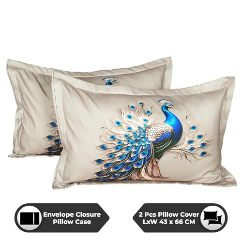 Image of 240 TC Cotton Double Bedsheet for King Bed (225x250 Cm) | 7D Digital Printed Double Bedsheet with 2 Pillow Covers | Soft, Wrinkle Packaging - Peacock