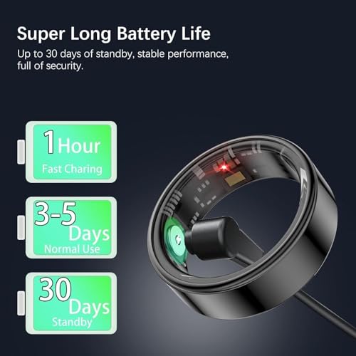 Anello intelligente sottile per gli uomini, 24/7 cardiofrequenzita monitor del sonno dell'ossigeno del sangue, IP68 Tracker di fitness impermeabile con app, nessuna sottoscrizione, passaggi di traccia