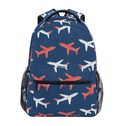 Red Airplane Blue Backpack for School Boys Girls Adults Kids Bookbag Laptop Bag 15L