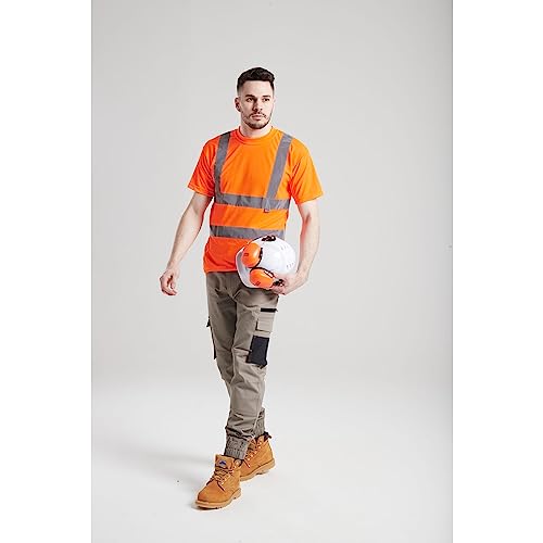 Portwest RT23 Hi Vis Short Sleeve Work Safety T Shirt Orange Breathable Crew Neck Reflective High Visibility Rail Workwear, Medium