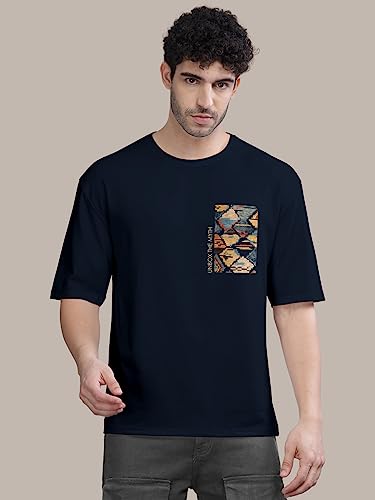 Image of BULLMER Peach Trendy Front Printed oversized Round Neck T-shirt for men
