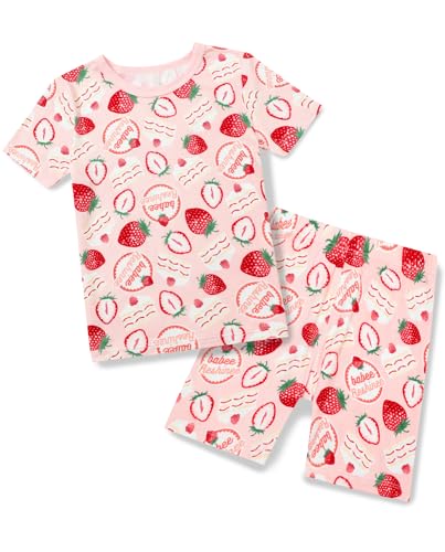 Bamboo Viscose Toddler Girls Kids Short Sleeve Pajamas 5-6T Years Strewberry Cake Summer Cool Soft 2pcs Set Pjs Pyjamas Jammies