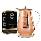 Copper Pitcher Water Mugs Handmade Hammered Large Jug with Lid 100% Pure Copper Unlined Uncoated for Ayurveda Health Benefits |70 Ounces for Home & Gifting, CL-CJ-01