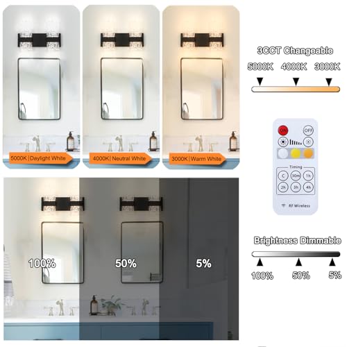 Image of Modern Matte Black 2 Lights Bathroom Vanity Light, LED Bathroom Light Fixtures Over Mirror, Dimmable Acrylic Wall Lighting Fixtures, Hardwired Wall Light(H9.25in, L13.78in)