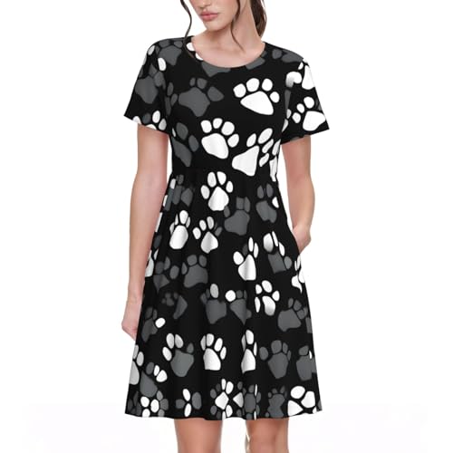 Robe d'été décontractée manches courtes motif imprimé pattes