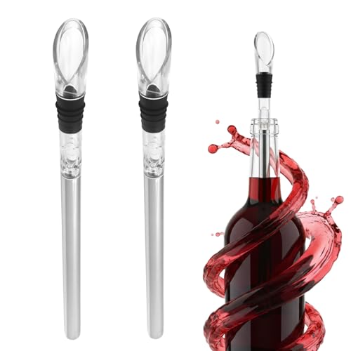 2 piezas Barras Enfriadoras de Vino, Bastón Enfriador de Vino, Enfriador de Botellas, Funda Enfriadora de Vino de Acero Inoxidable con Vertedor y Aireador de Vino sin Goteo, Enfriador de Champán