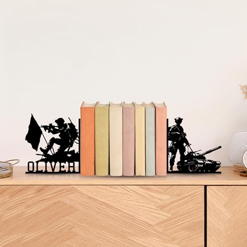 Handmadetneonsign Custom Soldier Metal Bookend, Personalized Veterans Memorial Book Ends,