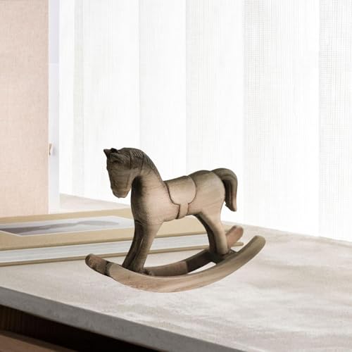 Sculpture de cheval à bascule en bois objet de collection beige gris - 6