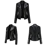 Dantazz Lederjacke Damen Bomberjacke Wasserdicht Motorradjacke Kunstlederjacke mit Reißverschluss Retro Kurz Jacke Biker-Style Lederbluse Winddicht Jacke Einfarbig Übergangsjacke (Schwarz-1, XXL)