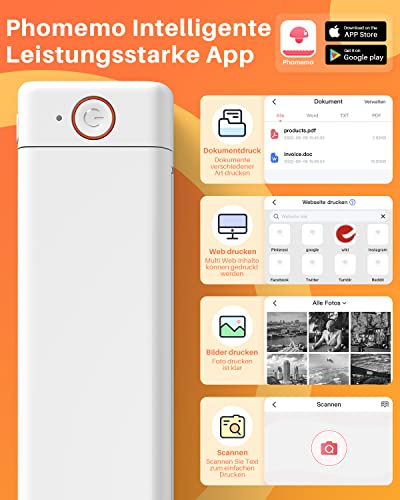 Phomemo Tragbare Drucker M08F Bluetooth-Thermodrucker Mobiler Drucker Kabelloser Reisedrucker für Mobiles Büro,Unterstützt A4 Thermopapier, Kompatibel mit Android- und iOS-Telefonen – Bild 3