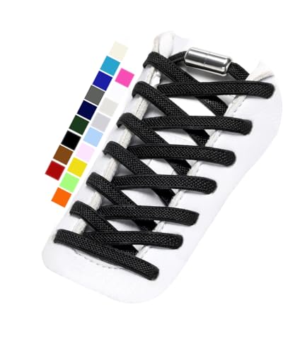 Stepace 1 Pare Cordones Elásticos con Cerradura de Metal, Cordones Ajustables sin Atar para niños y Adultos, Cordones de Zapatos Sin Nudos para Zapatillas Deportivas Negro