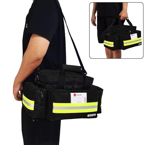 Image of REDCUBE Emergency Bag,First Aid Bags Empty,Professional Emergency Responder Trauma Bag Medical Bag with Multiple Compartment Kit Carrier for EMT, EMS, Paramedics(Black)(Bag only)