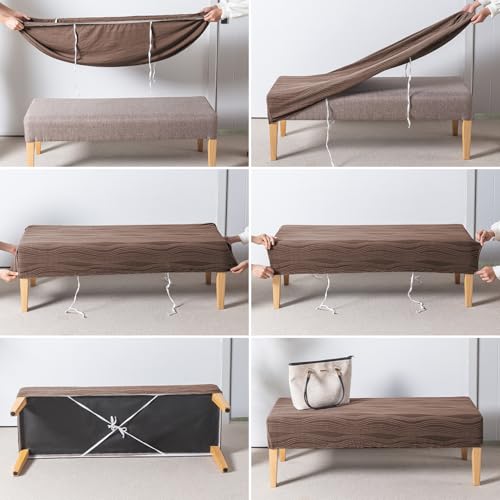 Image of HOKIPO 200gsm Knitting Jacquard Bench Cover, 'Nestiva Series', Chocolate Brown (AR-6237-BR)
