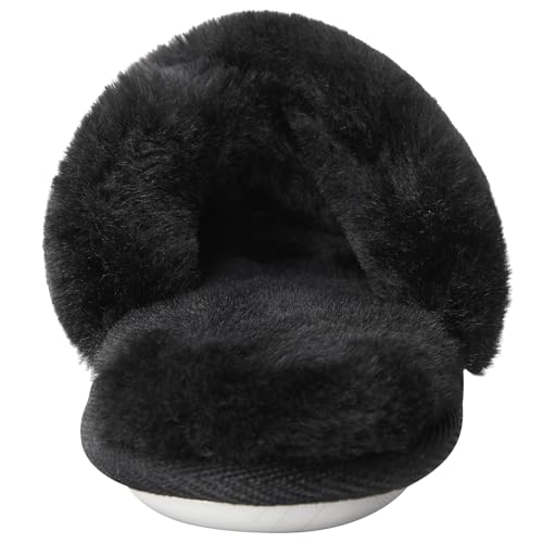 VONMAY Women's Fuzzy Slippers Cross Band Faux Fur Open Toe House Shoes — view 5