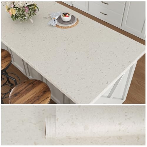 VEELIKE Off White Flecked Granite Contact Paper for Countertops Peel and Stick Waterproof Marble Contact Paper 15.7x118 Self Adhesive Vinyl Countertop Wallpaper for Bathroom Kitchen Counter Top