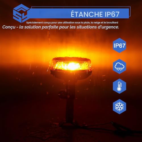 Yuanjoy Gyrophare LED, Feu De Signalisation Orange, 6 Modèles Éclairs Et 3 Modèles Rotatifs 1 Mode Croisière 12V-24V DC IP67 Pour Auto, UTV, Tracteur, Chariot Élévateur, Voiturette De Golf – vue 6