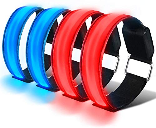 HEAWAA 4 Stück LED Reflective Armband Leucht Armbänder Wasserdicht Leuchtband Nacht Sicherheits Licht Reflektierende Armband Für Outdoor-Sport, Nachtlauf, große Festivalabende, Konzerte (Blau+rot)