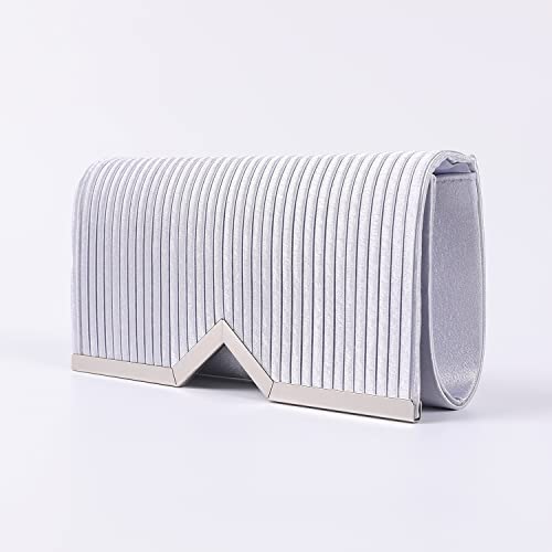 Fashion Clutch Women Evening Bags For Wallets Wedding Formal Prom Vertical Bar Folding Cloth Handbag Purse (Silver) #TOP2
