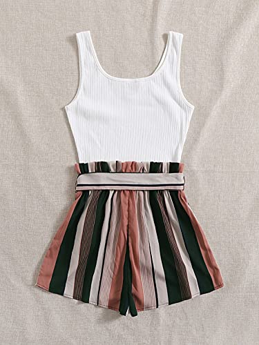 soly hux women39s summer sleeveless belted tank romper short jumpsuit striped white xs