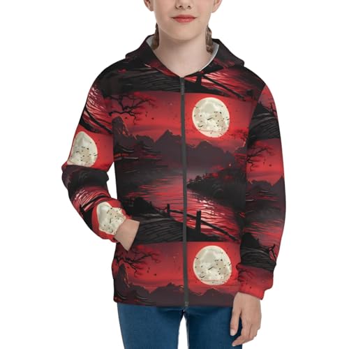 Riverside Full Moon Kids Pullover Hoodies Boys Zip Up Sweatshirts Girls Athletic Clothes with Pocket3