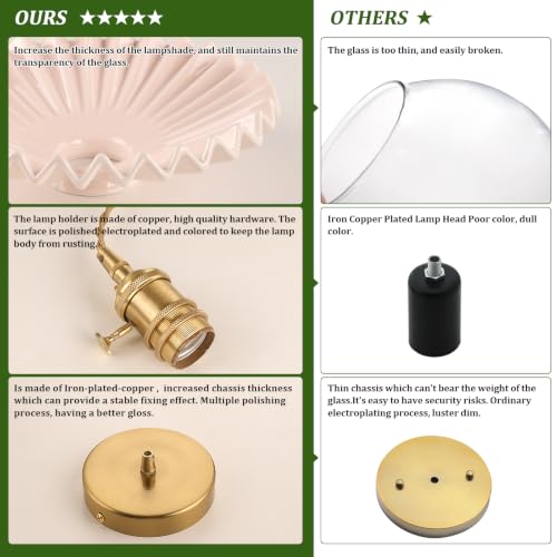 Image of Shenmoyl Pendant Light with Pink Pleated Ceramic Lmapshade, Brass Vintage Pendant Light Adjustable Hanging Light for Kitchen Island Dining Room Hallway