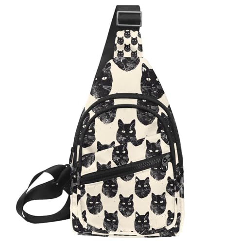 Sac à dos à bandoulière chat noir et sac banane réglable multicolore