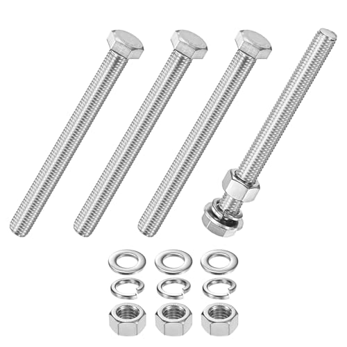 M METERXITY 4-Pack Hex Head Screw Bolt with Nuts Flat &amp; Lock Washers M12x120mm Stainless Steel Bolts and Nuts Kit Fully Threaded Metric Bolt Assortment for Equipment/Machinery
