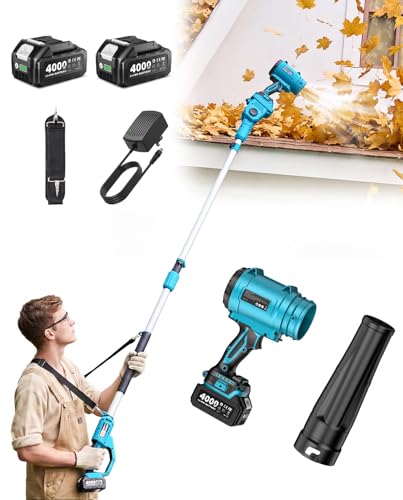Image of Gutter Cleaning Tools Cordless Leaf Blower for Roof Gutters, 700CFM /200MPH | 3-Speed, 2x 4.0Ah Batteries, 8.9ft Telescopic Pole & 180 Swivel, Clean Gutters from Ground Safely, for Lawn, Patio, Snow