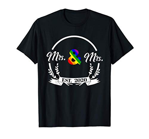 Newlywed Married Lesbian Wedding Mrs. and Mrs. Est 2020 T-Shirt