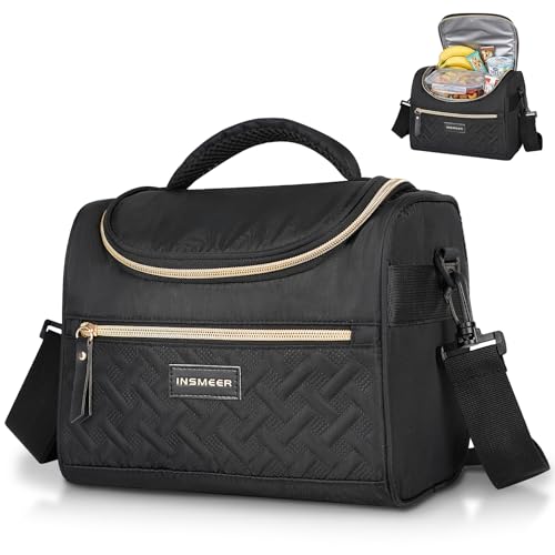 Lancheira Térmica INSMEER 8L, Bolsa Marmita Impermeável 900D, Alça Ajustável, para Academia/Trabalho/Passeio/Praia, Preta
