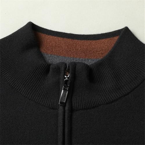 Men Mock Neck Half Zipper Wool Sweater Solid Long Sleeve Thick Warm Casual Pullover Jumper3
