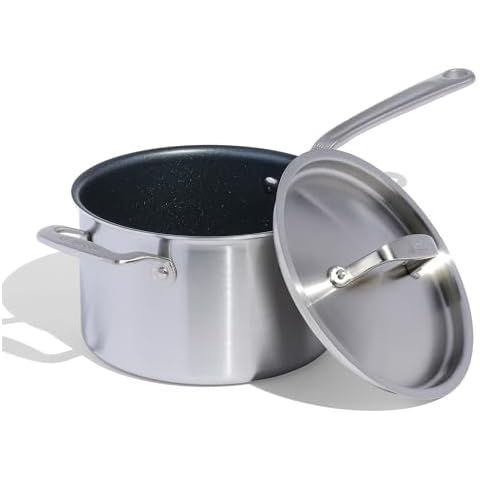 Made In Cookware - ProCoat 4 Quart Non Stick Sauce Pan With Lid - Graphite - 5 Ply Stainless Clad Nonstick Saucepan - Professional Cookware - Crafted in Italy - Induction Compatible Cover