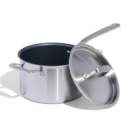 Made In Cookware - ProCoat 4 Quart Non Stick Sauce Pan with Lid - Graphite - 5 Ply Stainless Clad Nonstick Saucepan - Professional Cookware - Crafted in Italy - Induction Compatible